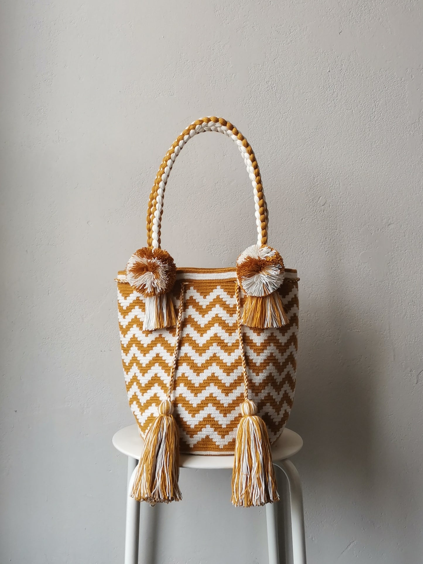 Sac bandoulière L mochila blanc et jaune moutarde