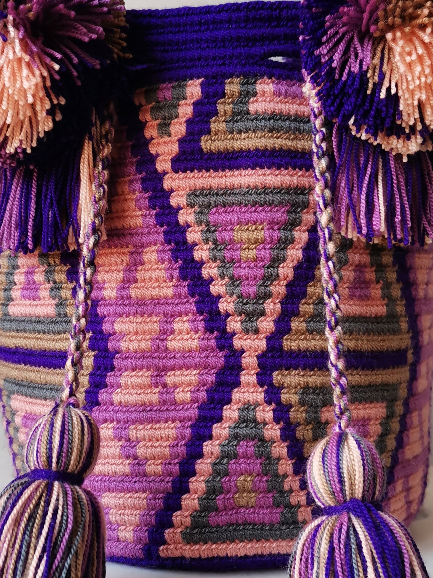 S/M purple and beige mochila handbag