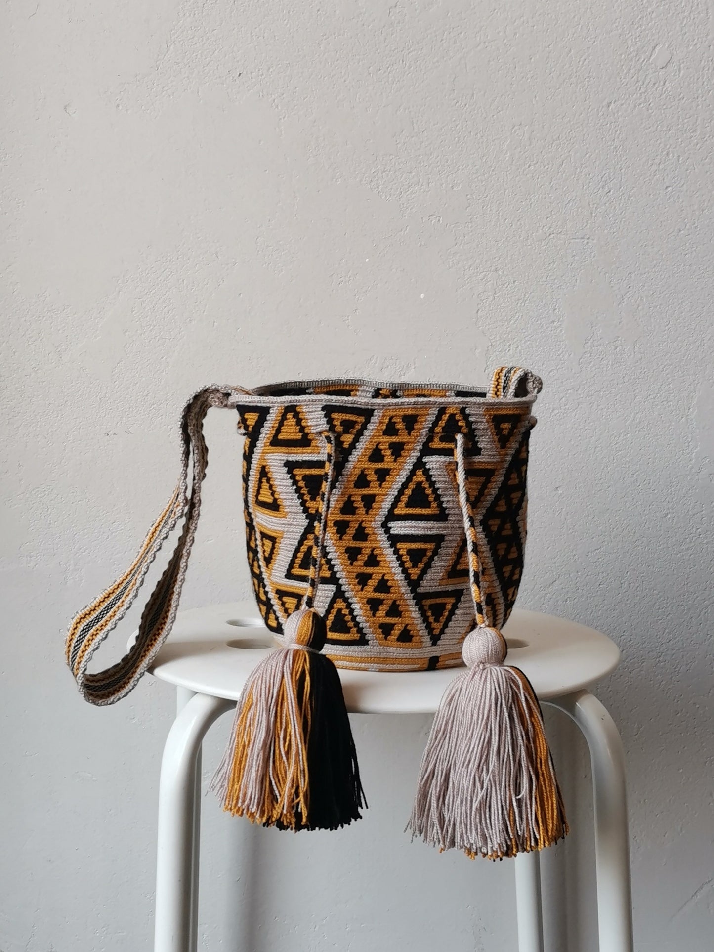 END OF SERIES - Beige and yellow S mochila shoulder bag
