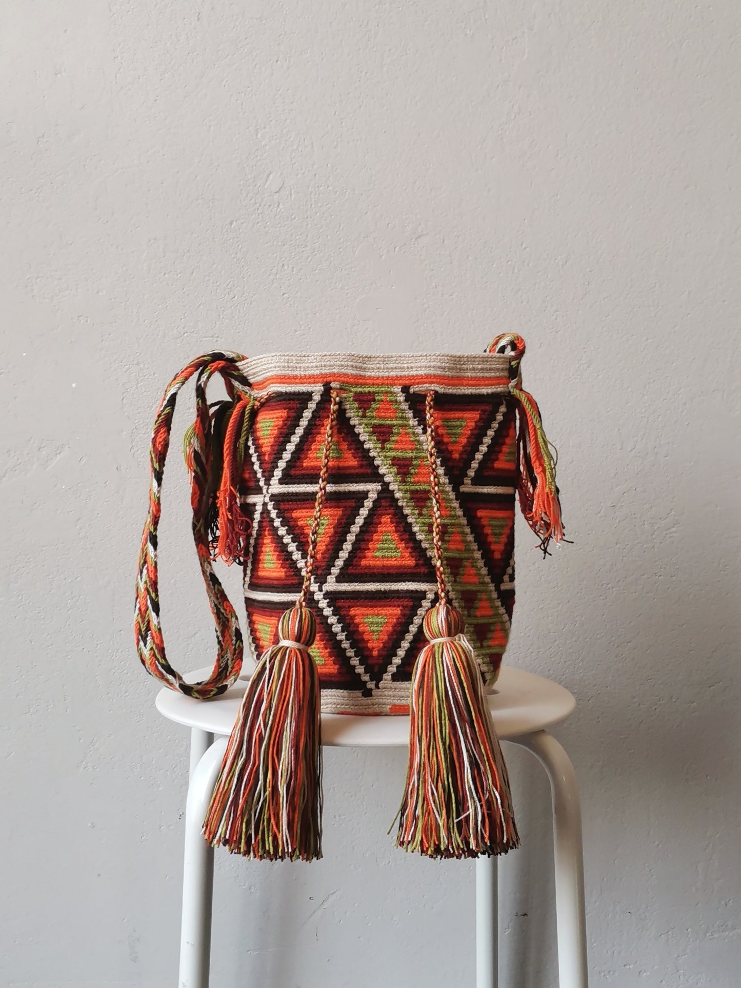Borsa mochila a tracolla M arancione e verde