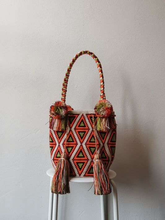Borsa mochila a spalla L beige e arancione