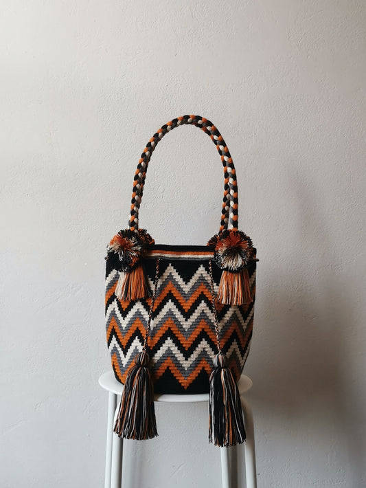 Borsa mochila a spalla L nera e senape