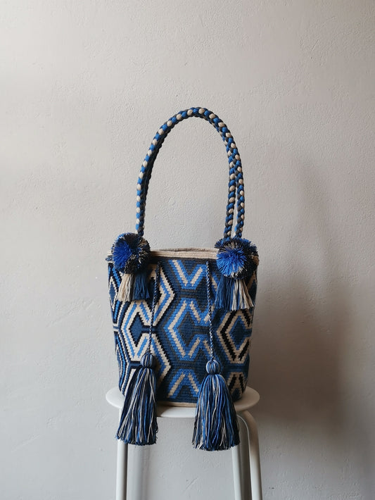 L blue and light blue mochila shoulder bag