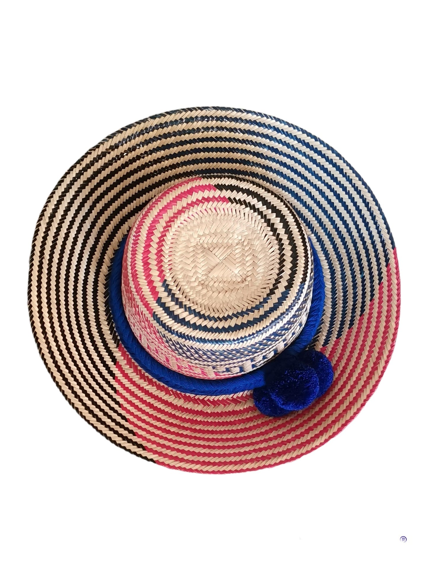 Chapeau traditionnel M bleu et rose avec coeurs